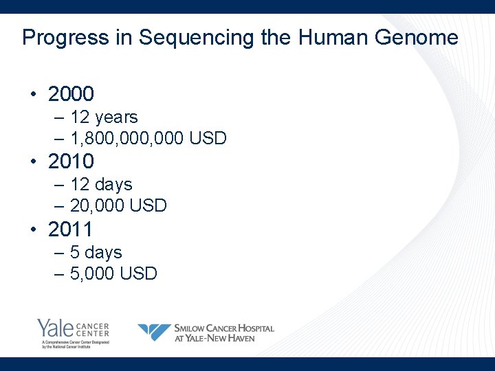 Progress in Sequencing the Human Genome • 2000 – 12 years – 1, 800,