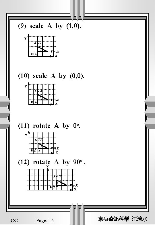 (9) scale A by (1, 0). Y A (2, 2) B (2, 1) C