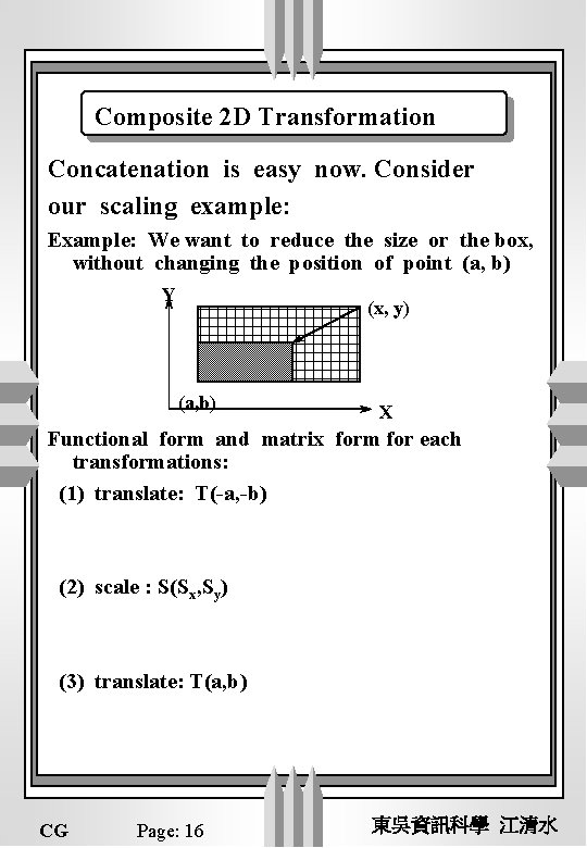 Composite 2 D Transformation Concatenation is easy now. Consider our scaling example: Example: We