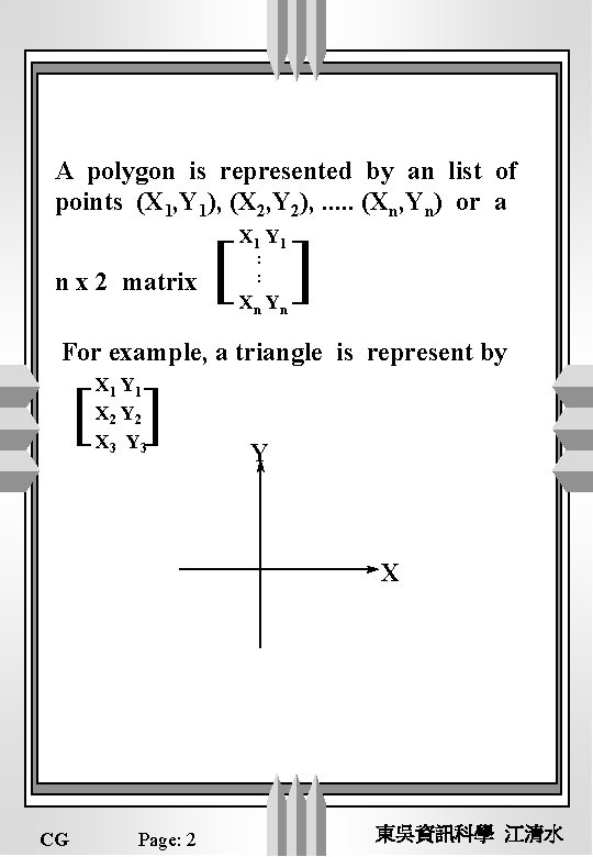 A polygon is represented by an list of points (X 1, Y 1), (X