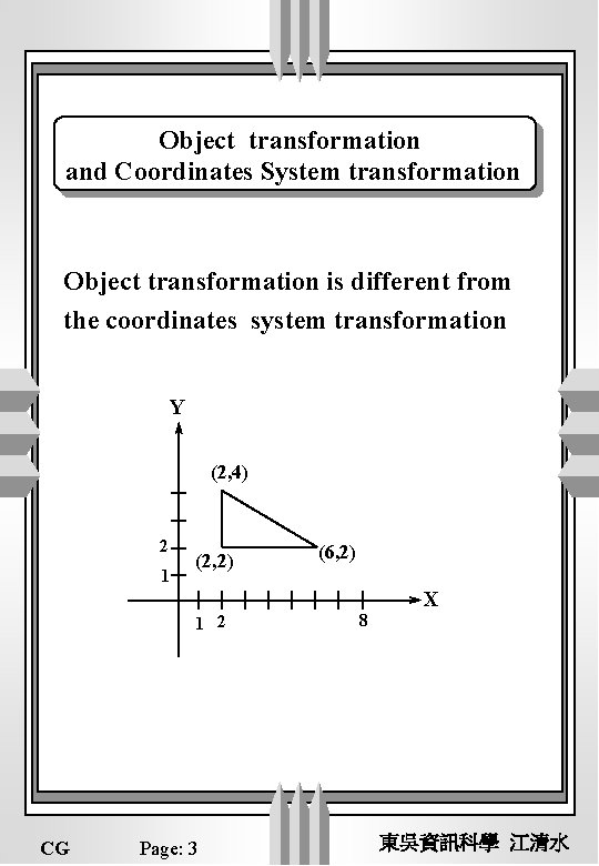 Object transformation and Coordinates System transformation Object transformation is different from the coordinates system