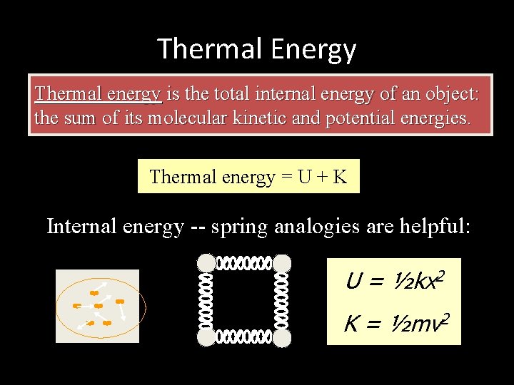 Thermal Energy Thermal energy is the total internal energy of an object: the sum