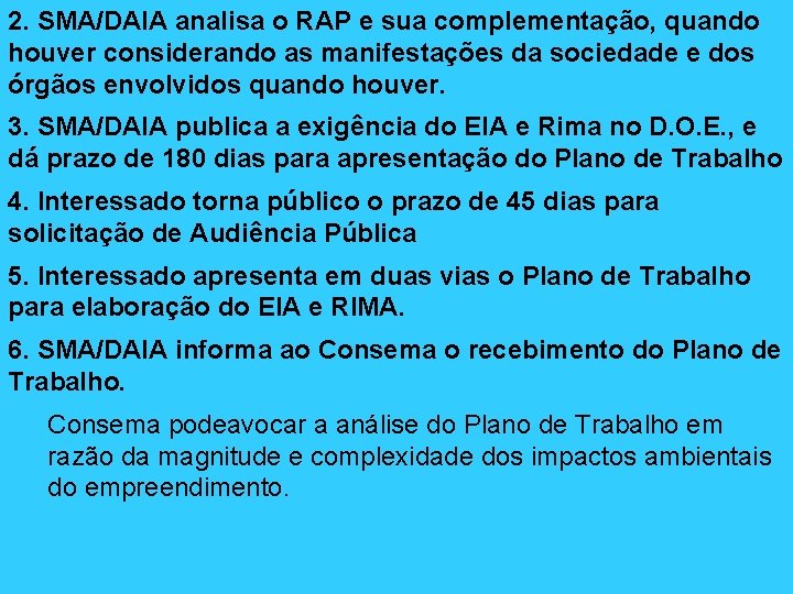 2. SMA/DAIA analisa o RAP e sua complementação, quando houver considerando as manifestações da