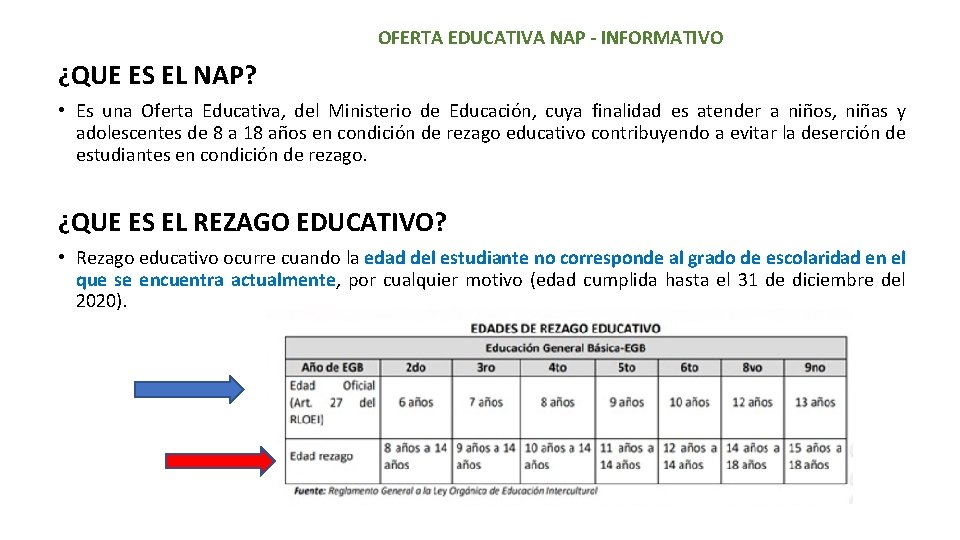 OFERTA EDUCATIVA NAP - INFORMATIVO ¿QUE ES EL NAP? • Es una Oferta Educativa,