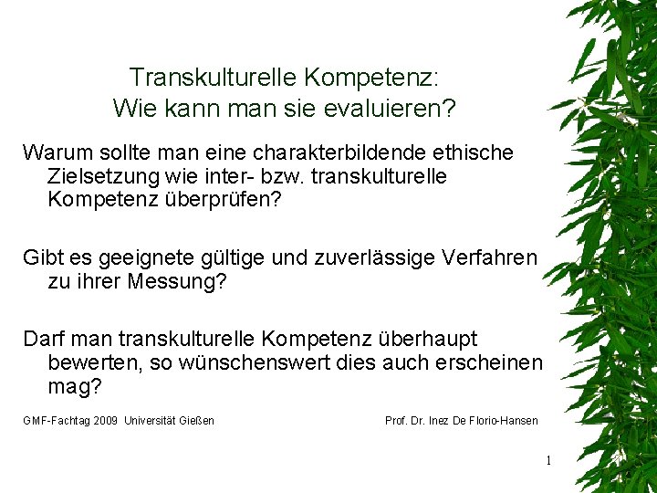 Transkulturelle Kompetenz: Wie kann man sie evaluieren? Warum sollte man eine charakterbildende ethische Zielsetzung