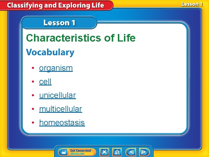 Characteristics of Life • organism • cell • unicellular • multicellular • homeostasis 