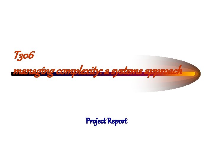 T 306 managing complexity: a systems approach Project Report T 306 managing complexity: a systems approach Project Report