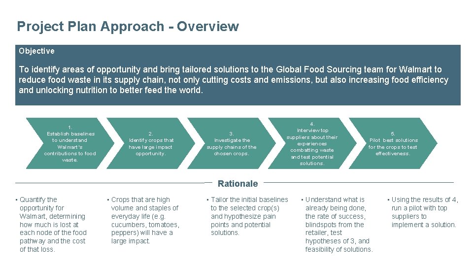 Project Plan Approach - Overview Objective To identify areas of opportunity and bring tailored