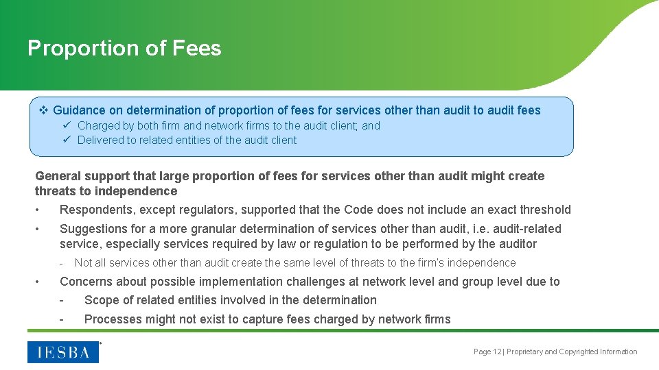 Proportion of Fees v Guidance on determination of proportion of fees for services other