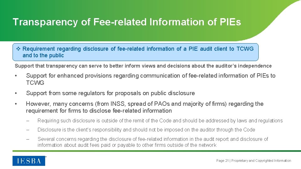 Transparency of Fee-related Information of PIEs v Requirement regarding disclosure of fee-related information of