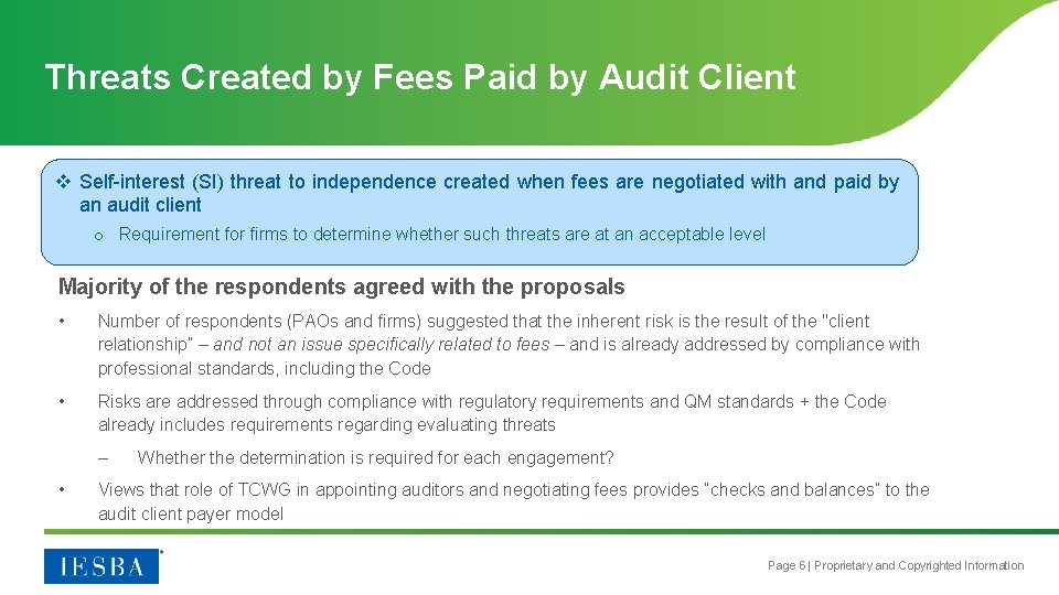 Threats Created by Fees Paid by Audit Client v Self-interest (SI) threat to independence