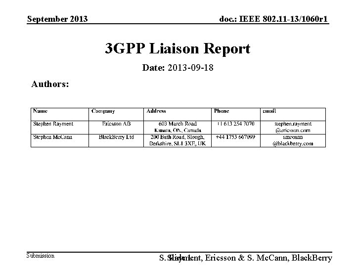 September 2013 doc. : IEEE 802. 11 -13/1060 r 1 3 GPP Liaison Report