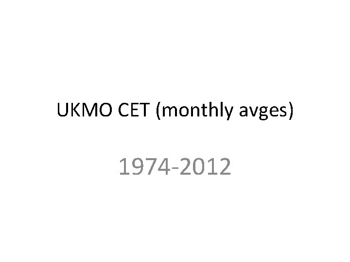 UKMO CET (monthly avges) 1974 -2012 