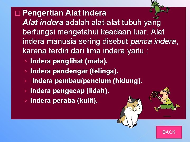 � Pengertian Alat Indera Alat indera adalah alat-alat tubuh yang berfungsi mengetahui keadaan luar.