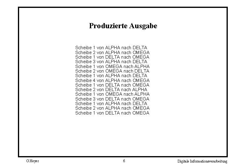 Produzierte Ausgabe Scheibe 1 von ALPHA nach DELTA Scheibe 2 von ALPHA nach OMEGA