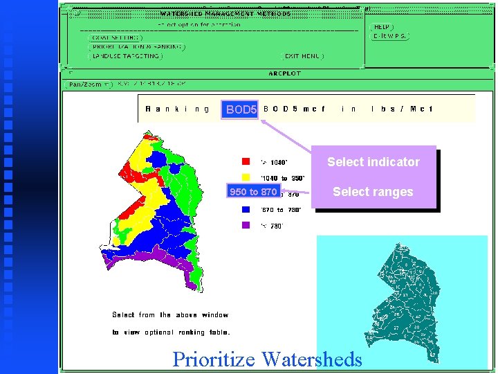 BOD 5 Select indicator 950 to 870 Select ranges Prioritize Watersheds 