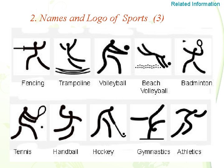 Related Information 2. Names and Logo of Sports (3) 