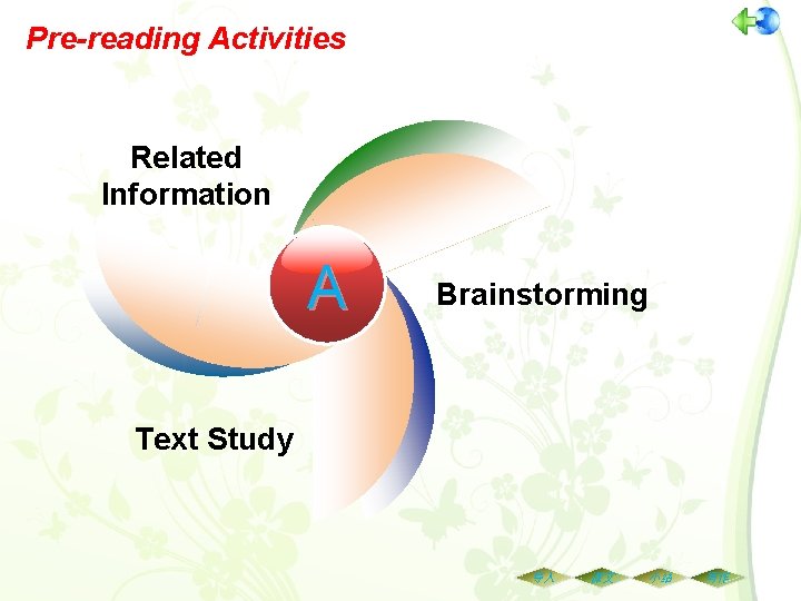 Pre-reading Activities Related Information A Brainstorming Text Study 导入 课文 小结 写作 