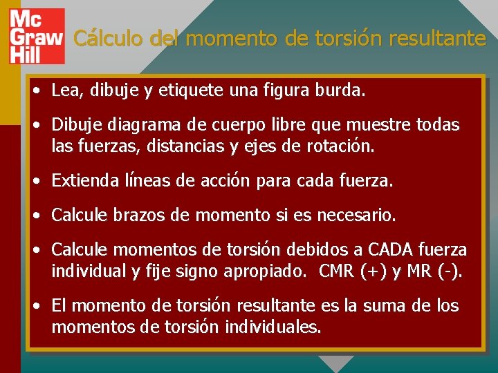 Cálculo del momento de torsión resultante • Lea, dibuje y etiquete una figura burda.