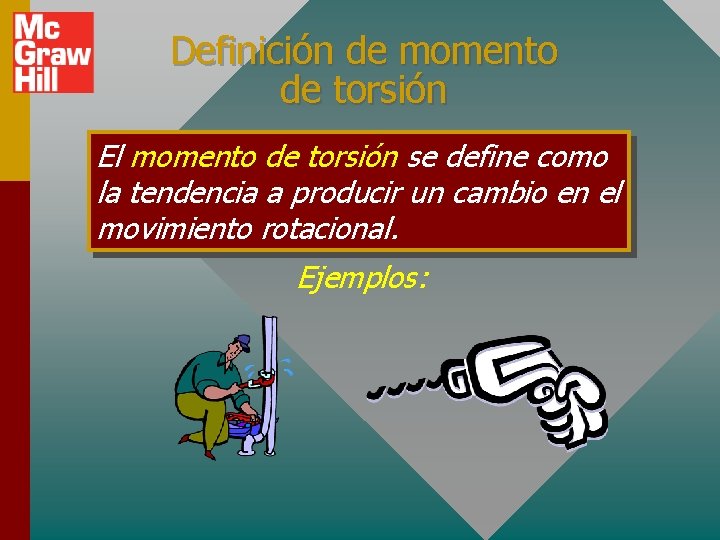 Definición de momento de torsión El momento de torsión se define como la tendencia