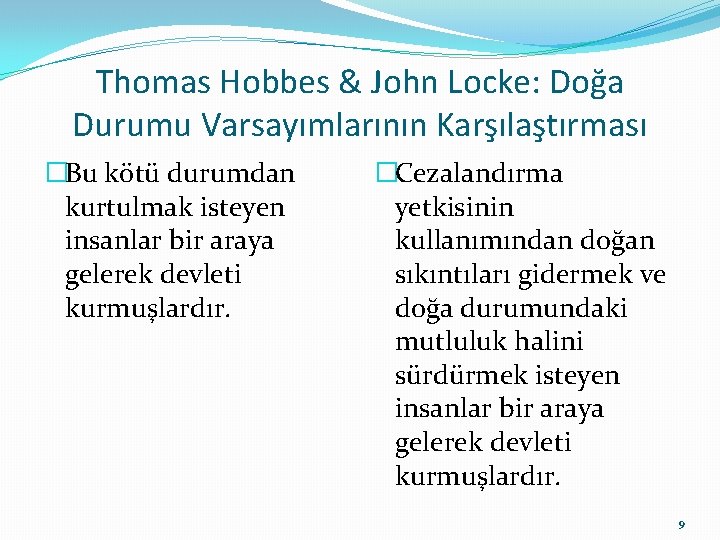 Thomas Hobbes & John Locke: Doğa Durumu Varsayımlarının Karşılaştırması �Bu kötü durumdan kurtulmak isteyen