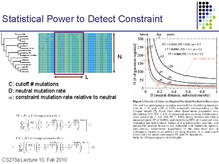 Statistical Power to Detect Constraint N L C: cutoff # mutations D: neutral mutation