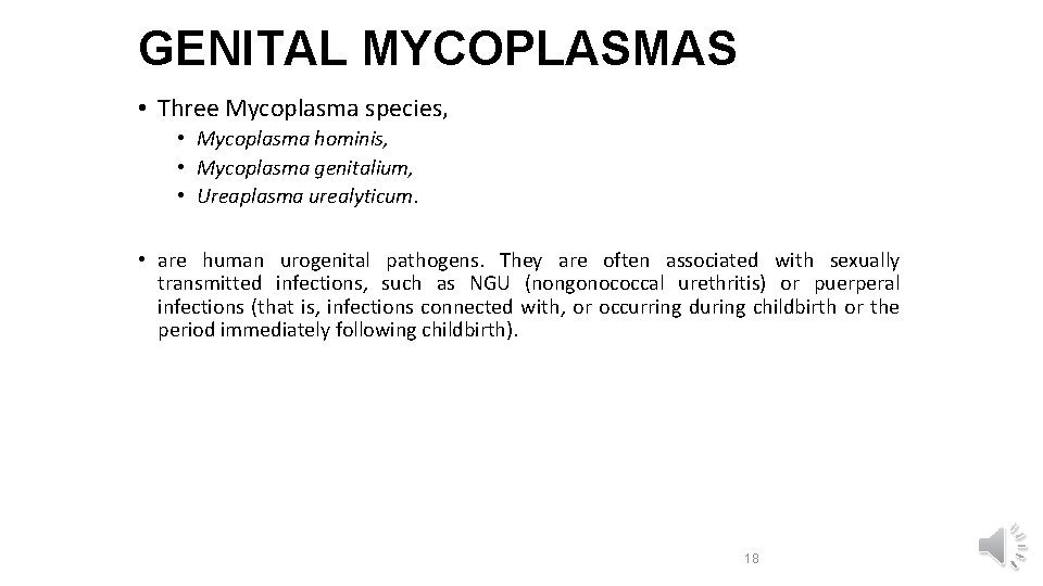 GENITAL MYCOPLASMAS • Three Mycoplasma species, • Mycoplasma hominis, • Mycoplasma genitalium, • Ureaplasma