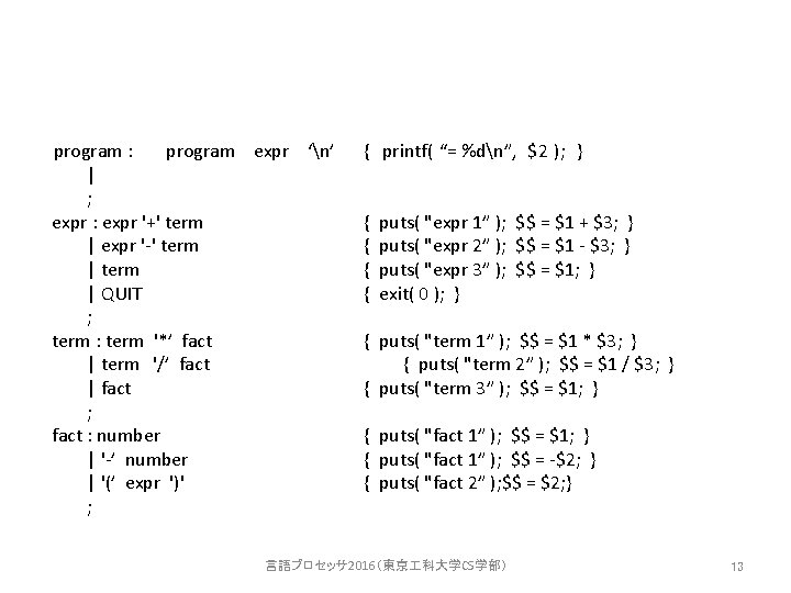 program : program expr ‘n’ | ; expr : expr '+' term | expr