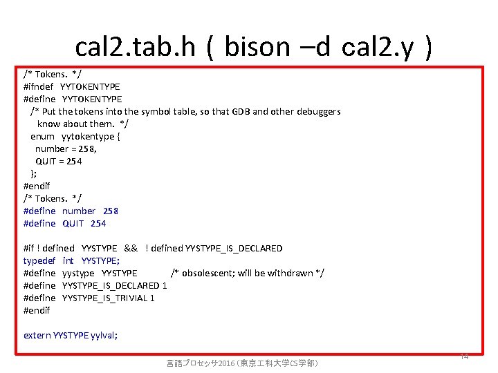 cal 2. tab. h ( bison –d cal 2. y ) /* Tokens. */