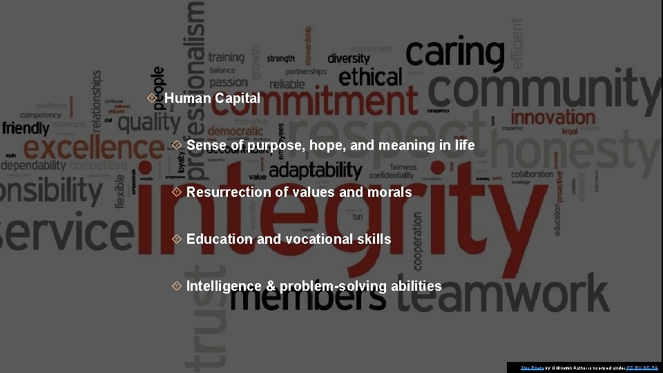 Human Capital Sense of purpose, hope, and meaning in life Resurrection of values Human Capital Sense of purpose, hope, and meaning in life Resurrection of values