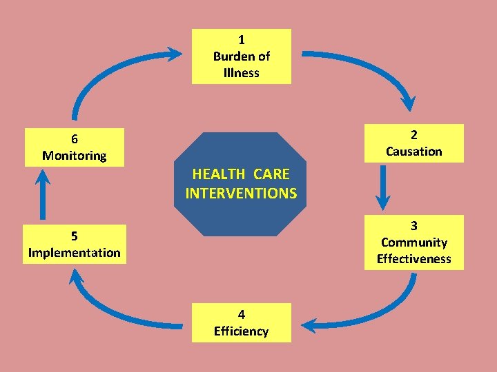 1 Burden of Illness 6 Monitoring 2 Causation HEALTH CARE INTERVENTIONS 3 Community Effectiveness