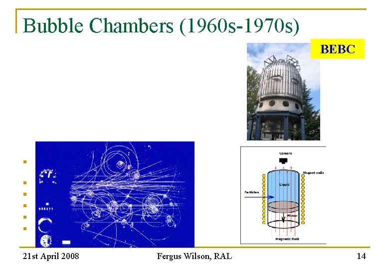 Bubble Chambers (1960 s-1970 s) BEBC n n n Ionisation trail nucleates bubbles in