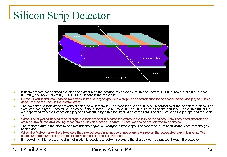 Silicon Strip Detector n n n n Particle physics needs detectors which can determine