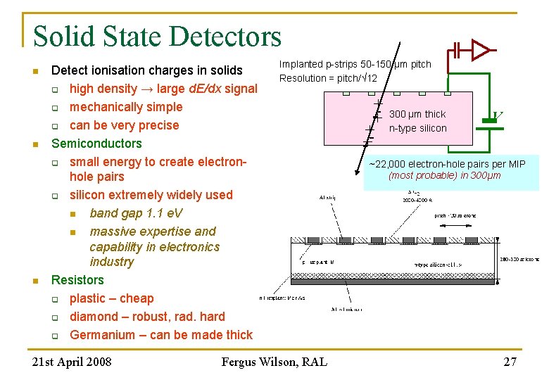 Solid State Detectors n n n Detect ionisation charges in solids q high density