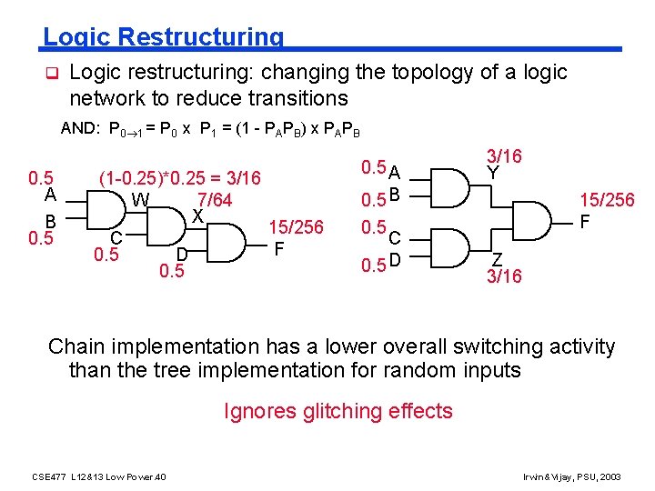 Logic Restructuring q Logic restructuring: changing the topology of a logic network to reduce