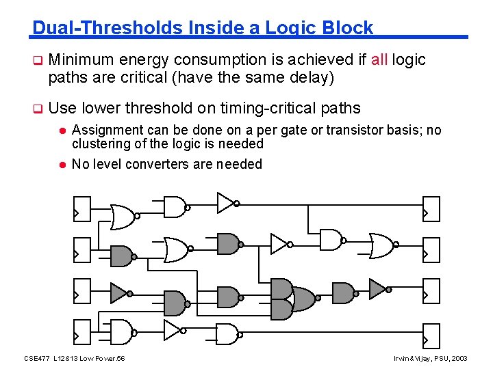 Dual-Thresholds Inside a Logic Block q Minimum energy consumption is achieved if all logic