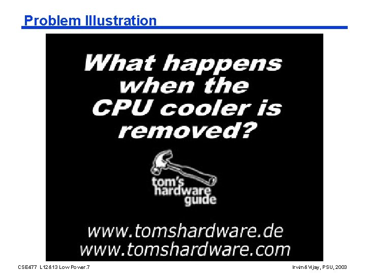 Problem Illustration CSE 477 L 12&13 Low Power. 7 Irwin&Vijay, PSU, 2003 