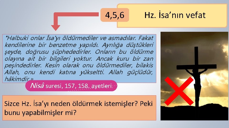 4, 5, 6 Hz. İsa’nın vefat "Halbuki onlar İsa'yı öldürmediler ve asmadılar. Fakat kendilerine