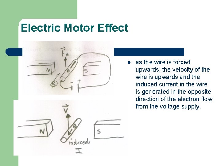 Electric Motor Effect l as the wire is forced upwards, the velocity of the