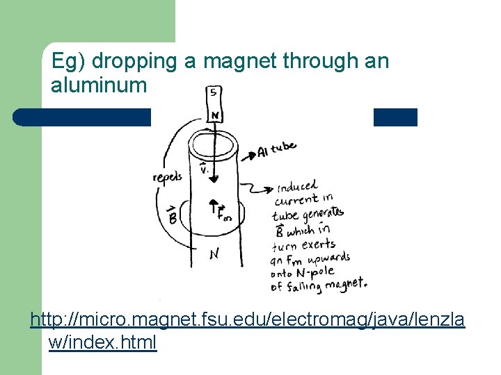 Eg) dropping a magnet through an aluminum tube (conductor) http: //micro. magnet. fsu. edu/electromag/java/lenzla