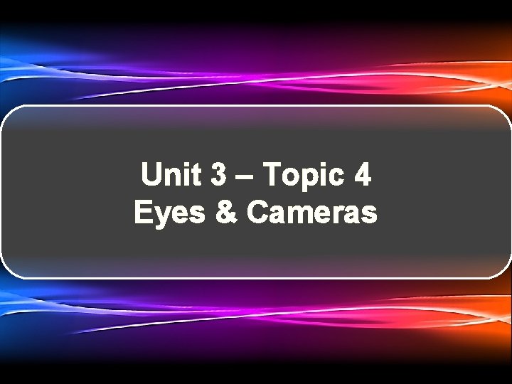 Unit 3 – Topic 4 Eyes & Cameras 