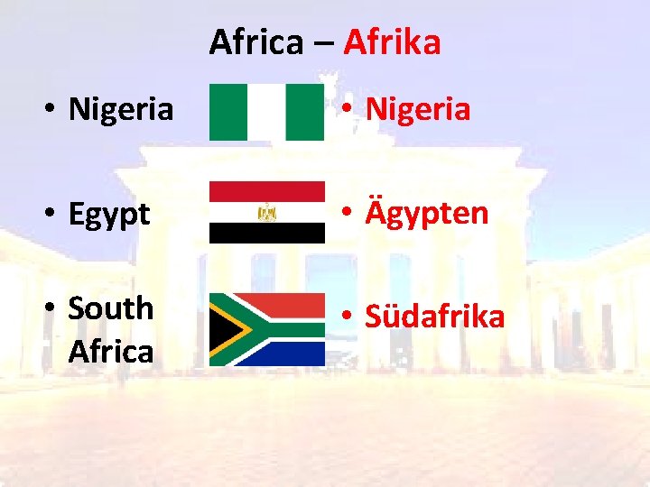 Africa – Afrika • Nigeria • Egypt • Ägypten • South Africa • Südafrika