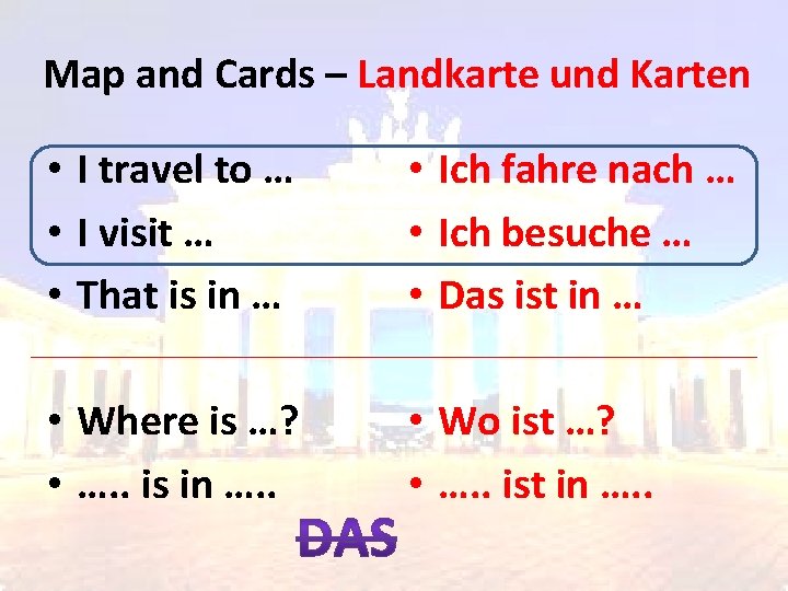 Map and Cards – Landkarte und Karten • I travel to … • I