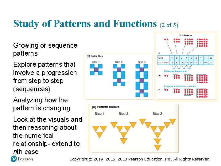 Study of Patterns and Functions (2 of 5) Growing or sequence patterns Explore patterns