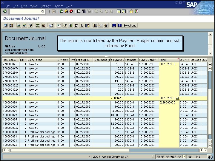 The report is now totaled by the Payment Budget column and sub -totaled by