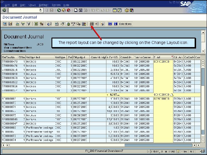 The report layout can be changed by clicking on the Change Layout icon. FI_200