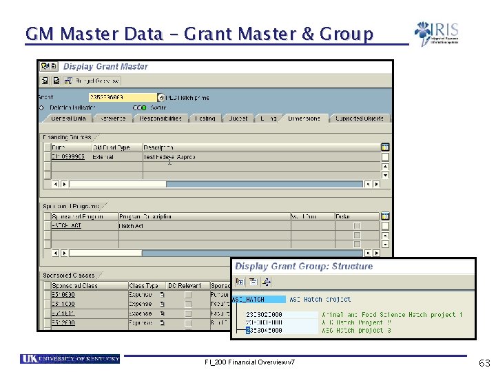 GM Master Data – Grant Master & Group FI_200 Financial Overview v 7 63