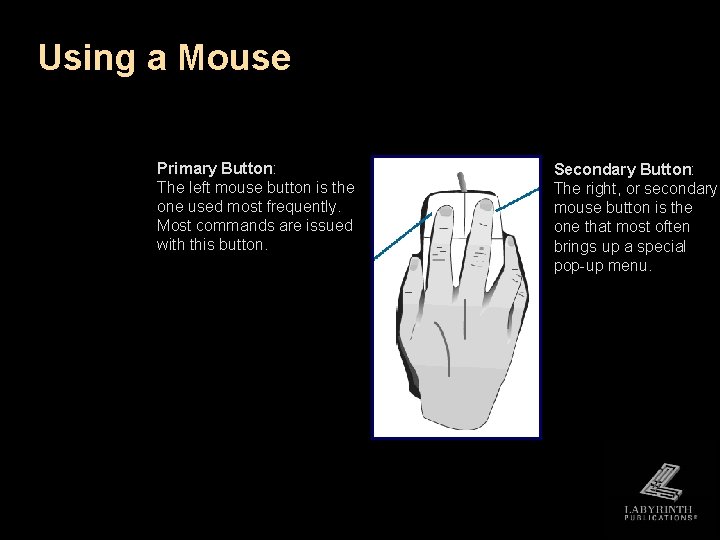 Using a Mouse Primary Button: The left mouse button is the one used most Using a Mouse Primary Button: The left mouse button is the one used most