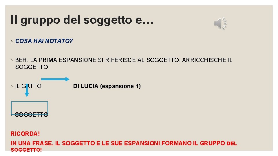 Il gruppo del soggetto e… ◦ COSA HAI NOTATO? ◦ BEH, LA PRIMA ESPANSIONE