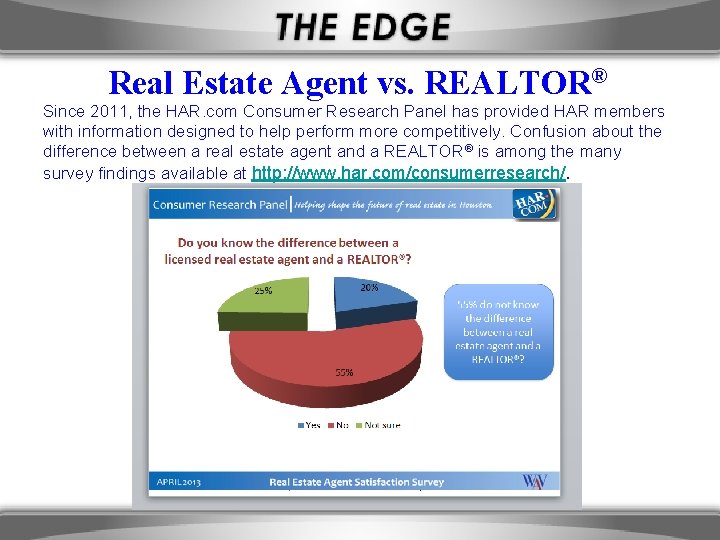 Real Estate Agent vs. REALTOR® Since 2011, the HAR. com Consumer Research Panel has